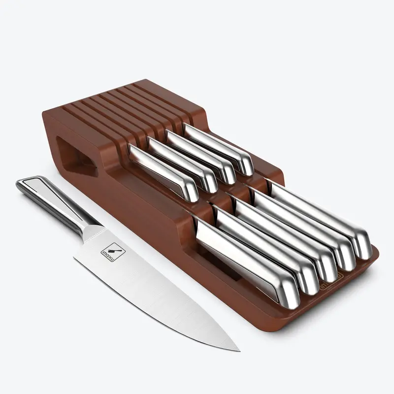 10-Piece Kitchen Knife Set With Under-Cabinet Wooden Drawer Organizer 1