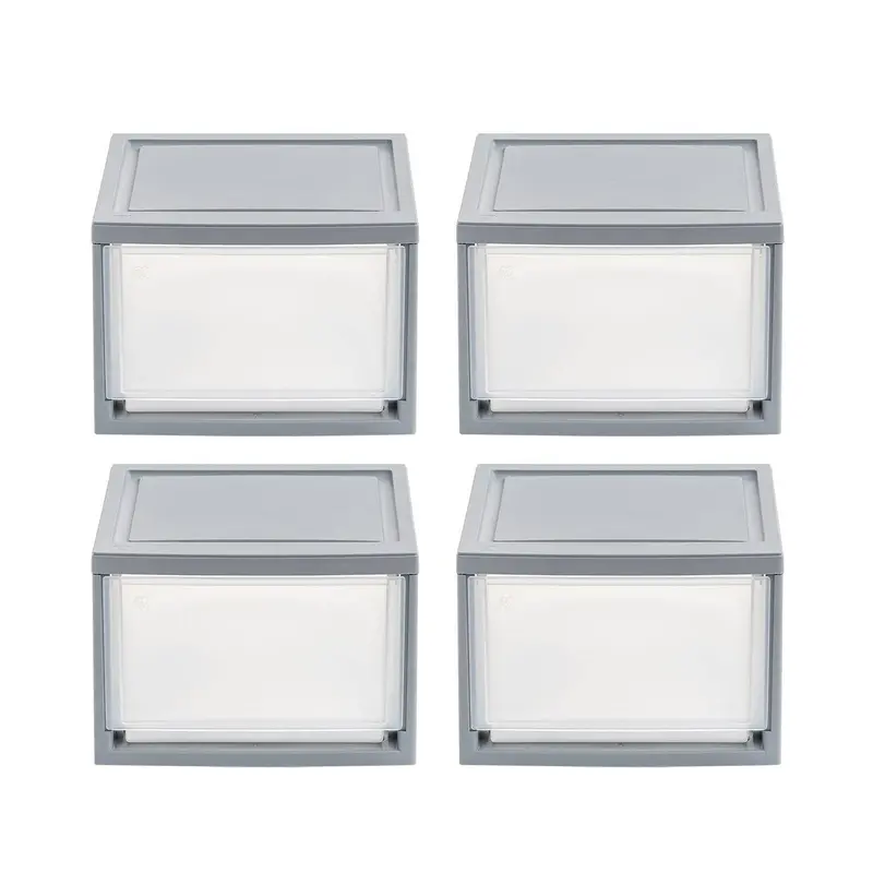 11.88-Inch Gray Stackable Storage Drawer – Space-Saving Organizing Solution (4-Pack) 1