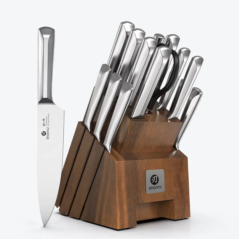 16-Piece Razor-Sharp Japanese Stainless Knife Set In Waterproof Wood Block 1