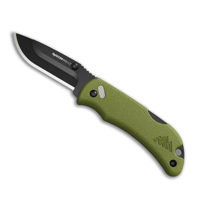 2.2 Razor-Mini Utility Knife – Od Green Body, Dual Black Drop-Point Blades 1