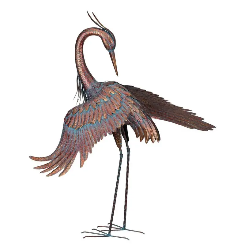 44-Inch Copper Patina Preening Heron Sculpture 1