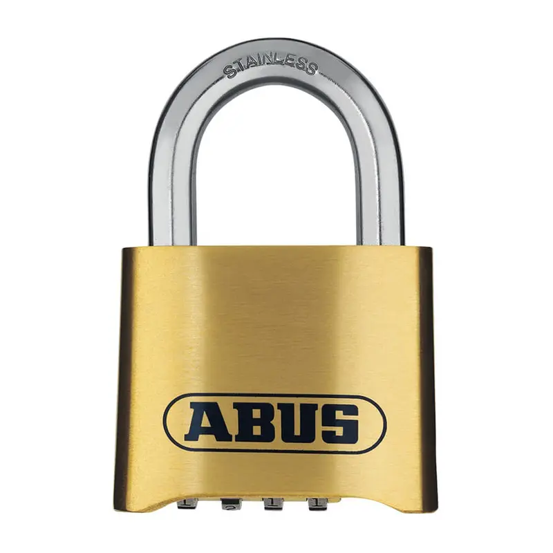 Abus 180Ib/50 Combination Padlock – 2 In. Body × 1 In. Shackle, Resettable 4-Dial Brass Lock 1