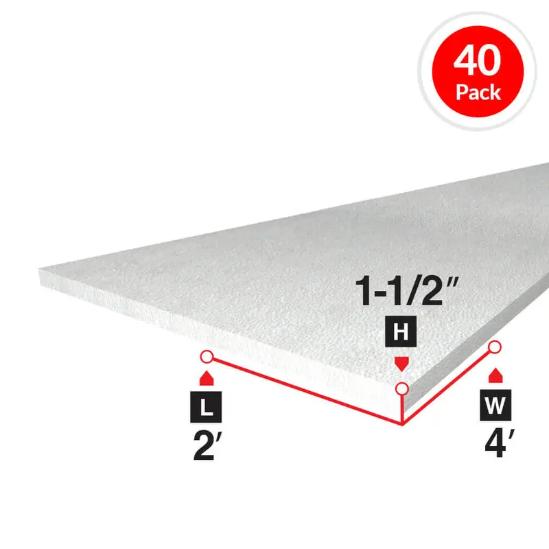 Amvic Bead Board – 1-1/2 In. Rigid Foam Insulation (2 Ft × 4 Ft, 40-Pack) 1