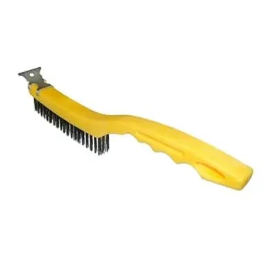 Bennett 7 In. Wire Brush With Flat Scraper Tip – Yellow Plastic Handle 1