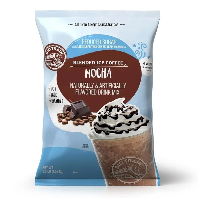 Big Train Reduced-Sugar Mocha Blended Ice Coffee Mix – 3.5 Lb Bag 1