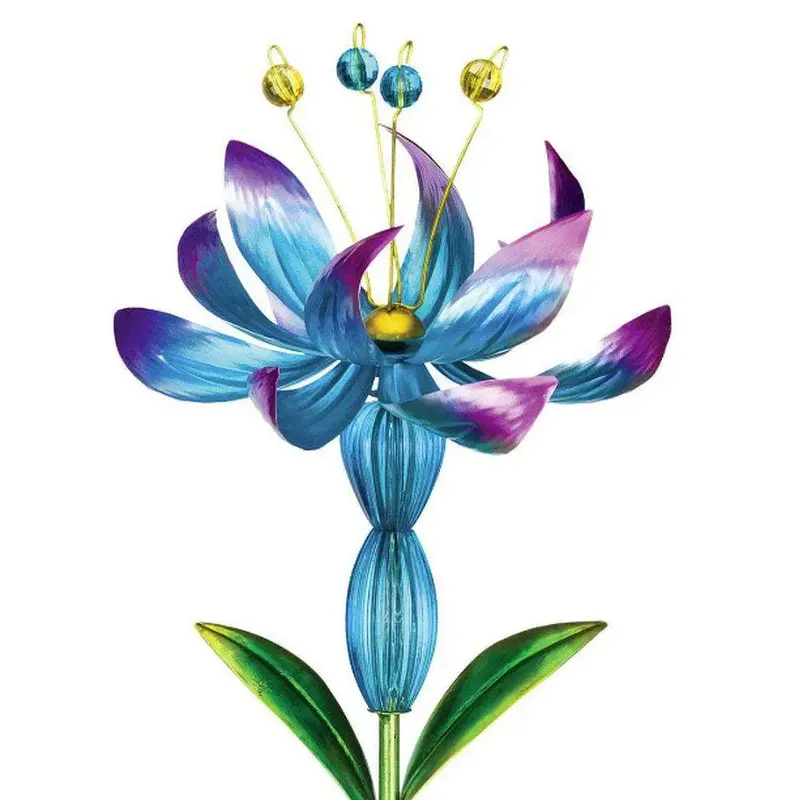 Blue Solar-Powered Flower Spinner Garden Stake 1