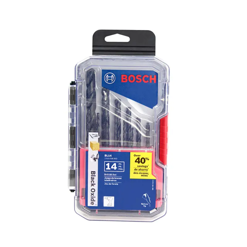 Bosch Bl14 Black Oxide Drill Bit Set — 14-Piece For Wood, Pvc, And Metal (1/16–1/2 Inch) 1