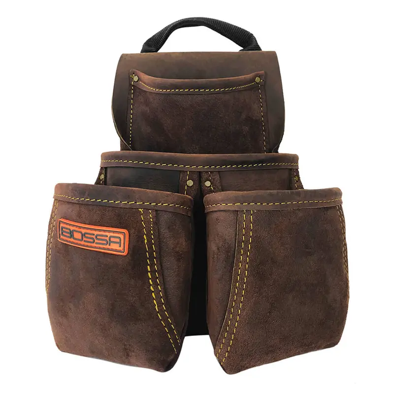 Bossa Heavy-Duty Split Suede 4-Pocket Tool Pouch In Dark Brown 1