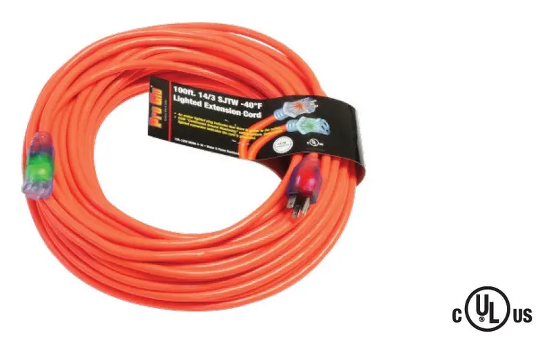 Century Proglo 100 Ft Cold-Weather 14/3 Sjtw Extension Cord – Single Tap, Cgm Rated, Lighted Ends 1