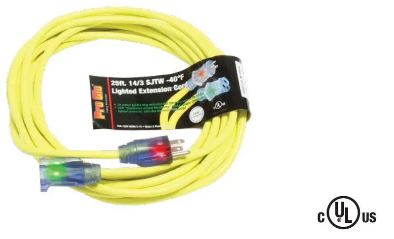Century Proglo 25 Ft Cold-Weather 14/3 Sjtw Extension Cord – Single Tap, Cgm Rated, Lighted Ends 1