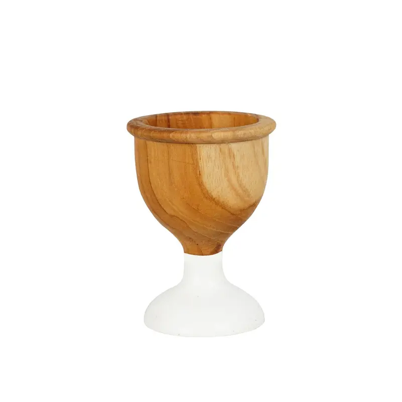Dante Teak Egg Cups With Matte White Base (Set Of 2) – Rico & Plato 1