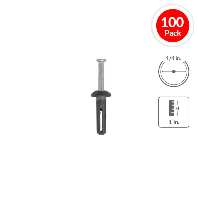 Dewalt Powers 02808 1/4" × 1" Zamac Mushroom-Head Carbon Steel Nail Anchor (100-Pack) 1