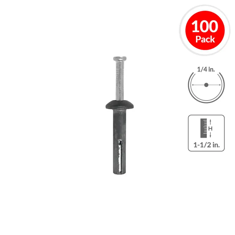 Dewalt Powers 02820 1/4" × 1-1/2" Zamac Mushroom-Head Carbon Steel Nail Anchor (100-Pack) 1