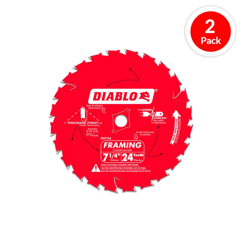 Diablo D0724Px 7-1/4" Wood-Cutting Saw Blade – 24-Tooth, 2-Pack 1