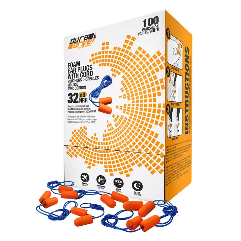 Disposable Foam Earplugs – Orange, Corded, 32 Db Nrr (100 Pairs) 1