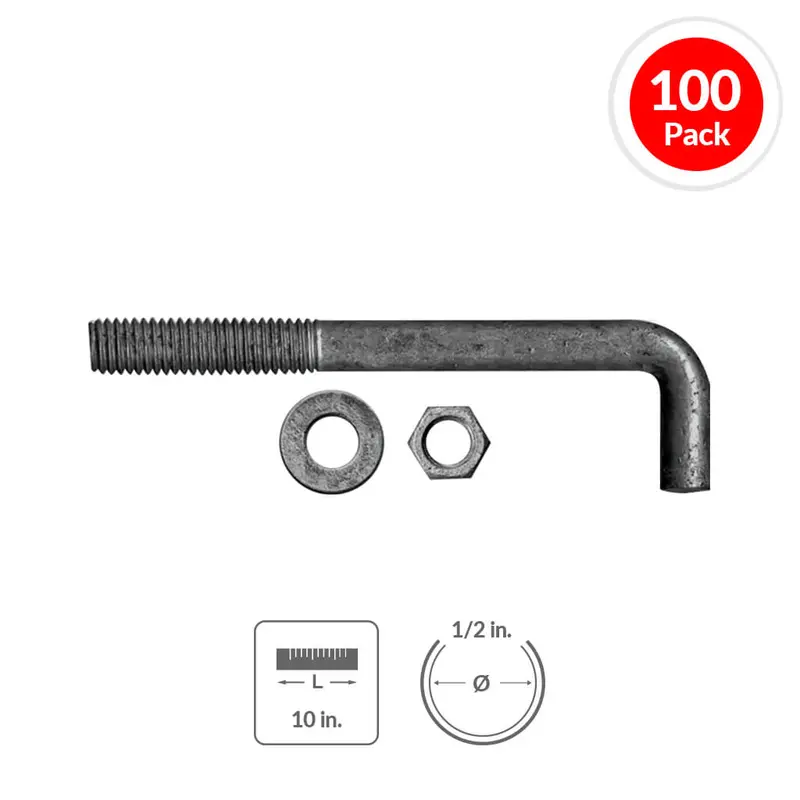 Duradrive 1/2-Inch × 10-Inch L-Anchor Bolts With Nuts And Washers – 100-Pack 1