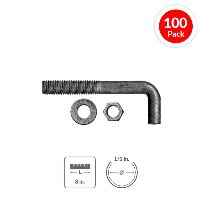 Duradrive 1/2-Inch × 8-Inch L-Anchor Bolts With Nuts And Washers – 100-Pack 1