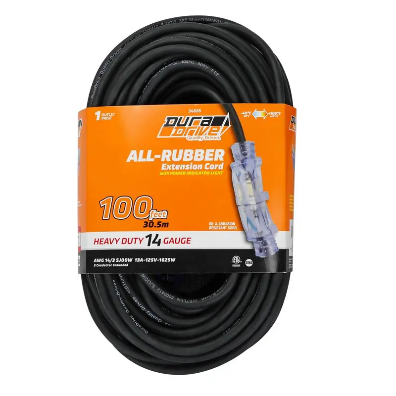 Duradrive 100-Foot 14 Awg 3-Conductor Extension Cord With Illuminated Female End 1