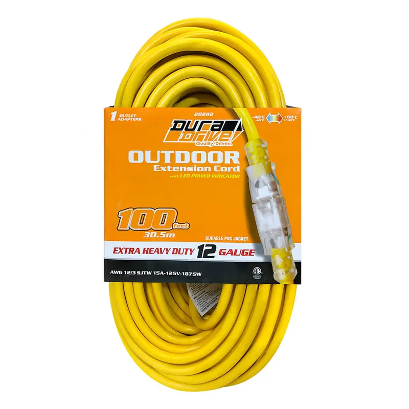 Duradrive 100-Foot Lighted 12/3 Sjtw Single-Tap Extension Cord 1