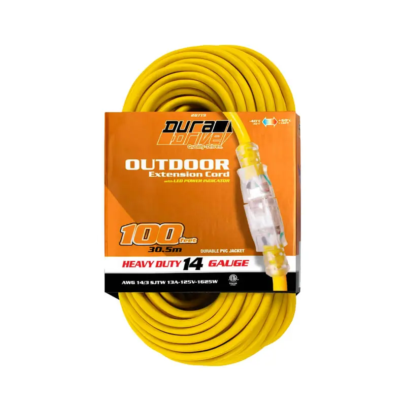 Duradrive 100-Foot Lighted Outdoor Extension Cord – 14/3 Sjtw, Single Tap 1