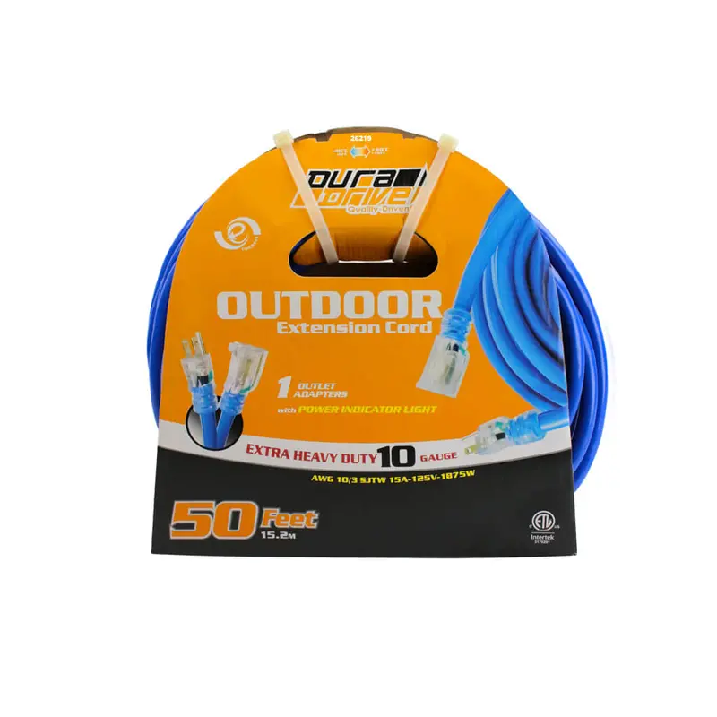 Duradrive 50-Foot Lighted Sjtw Power Extension Cord – 10/3 Gauge, Single-Tap Outlet 1