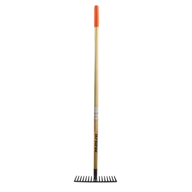 Duradrive 68-Inch 16-Tine Stone Rake With Pine Wood Handle And Forged Steel Head 1