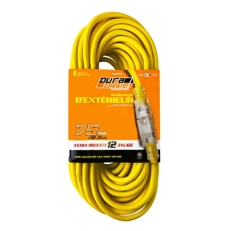 Duradrive 75-Foot Lighted 12/3 Sjtw Single-Tap Extension Cord 1