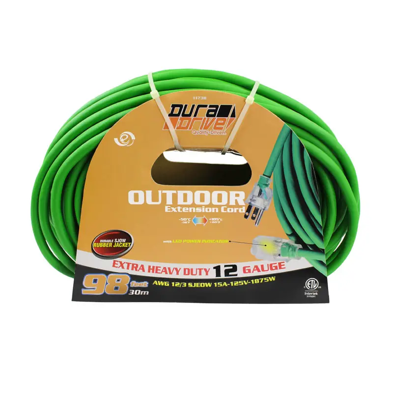 Duradrive 98-Foot 12/3 Sjeow Lighted Outdoor Extension Cord — 12-Gauge With Single-Tap Connector 1