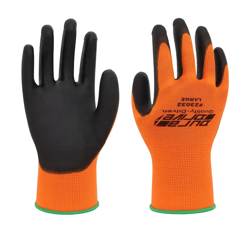 Duradrive Black-Dipped Orange Polyurethane-Coated Work Gloves – 12-Pair Pack 1