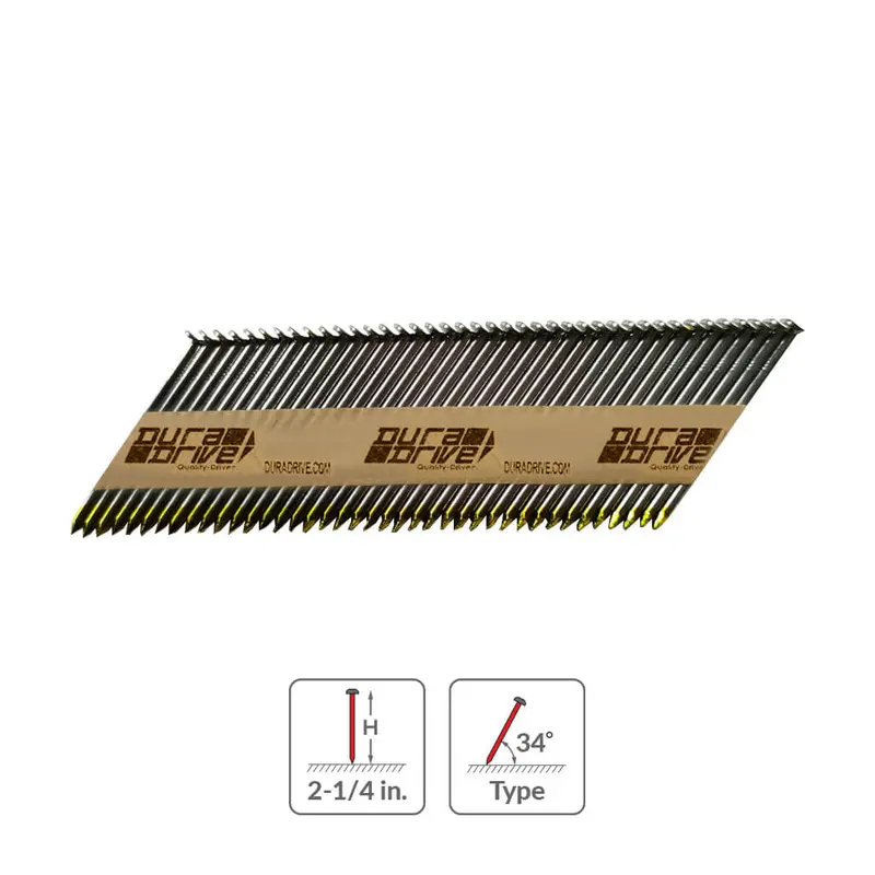 Duradrive Electro-Galvanized Spiral Shank Concrete Paper Strip Nails – 2-1/4 In., 34°, 1,000-Pack 1