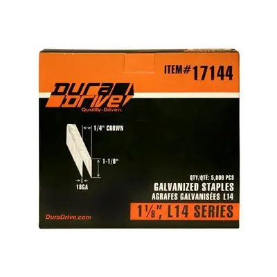 Duradrive L14 Series 1-1/8" X 1/4" Yellow-Varnish Galvanized Crown Staples – 5,000-Pack 1