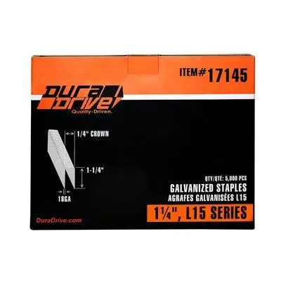 Duradrive L15 Series 1-1/4" X 1/4" 18-Gauge Galvanized Crown Staples – 5,000-Pack 1