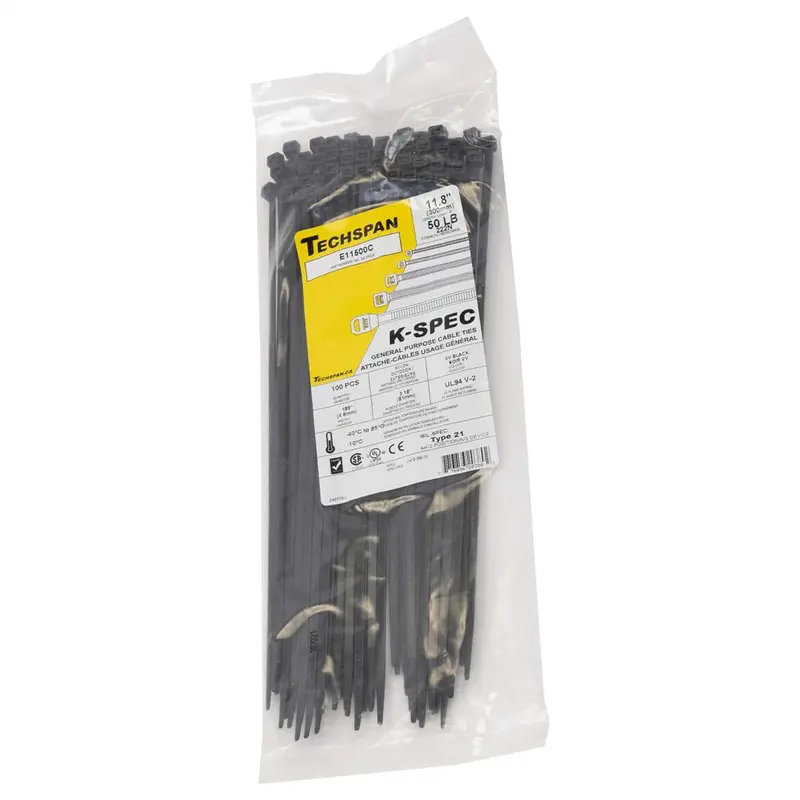 E11500C Uv-Resistant Black Cable Ties – 11", 50 Lb Load (100-Pack) 1