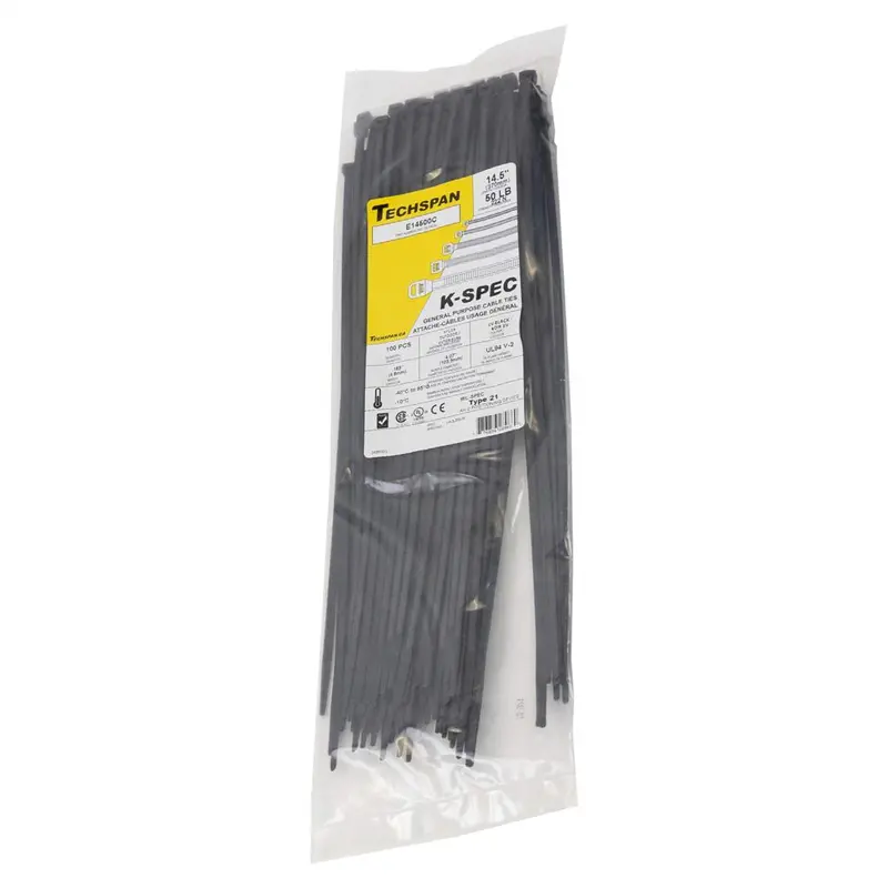 E14500C Uv-Resistant Black Cable Ties – 14", 50 Lb Capacity (100-Pack) 1