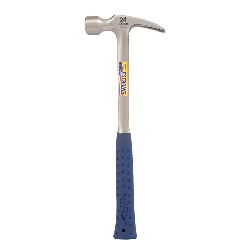 Estwing E3-24Sm 24 Oz Straight-Claw Framing Hammer – Milled Face, 16" Blue Shock Reduction Handle 1