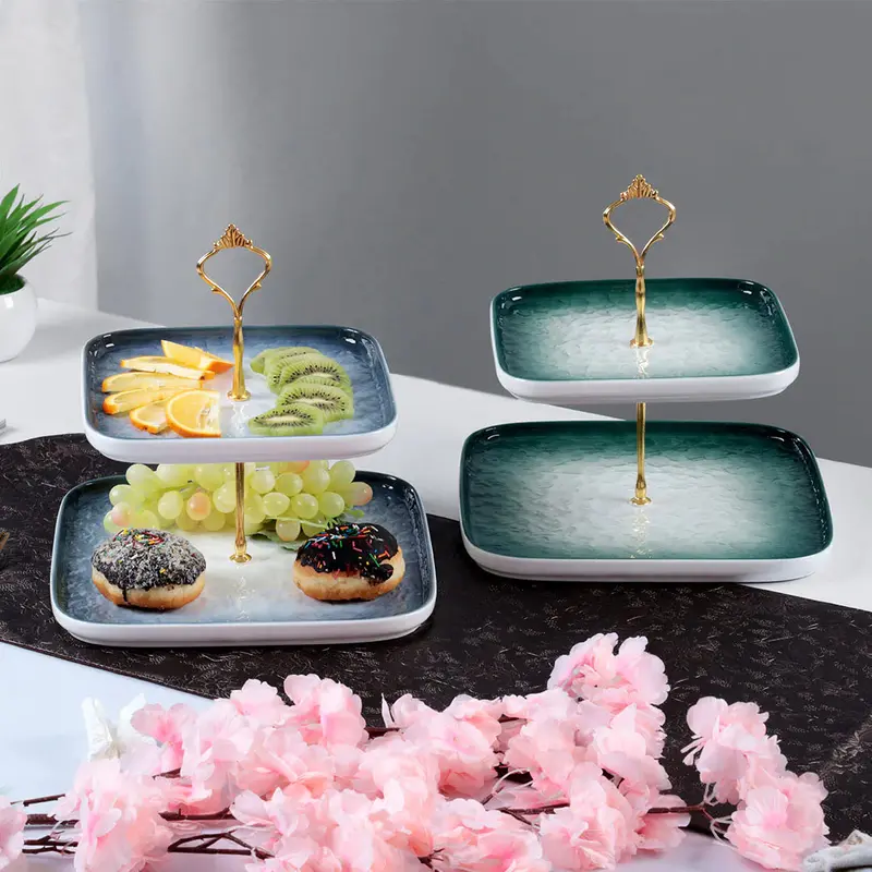 European-Style 2-Tier Ceramic Serving Tray 1