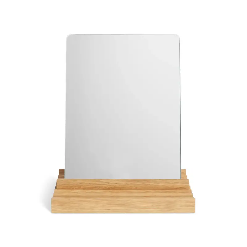 Furrow Tabletop Mirror With Wooden Base 1