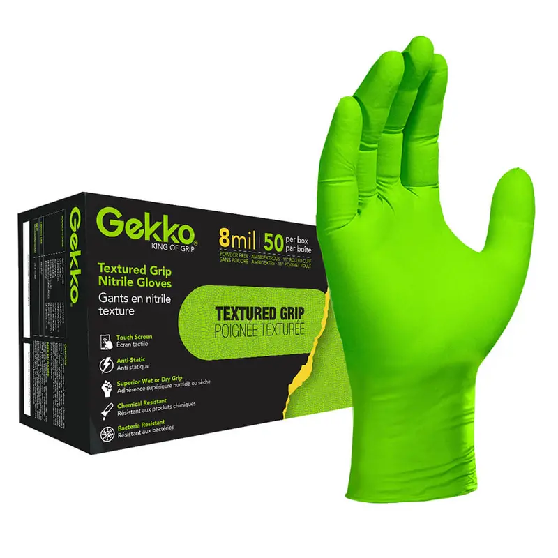 Gekko Textured-Grip 8 Mil Nitrile Disposable Gloves – Rolled Cuff, 50-Pack 1