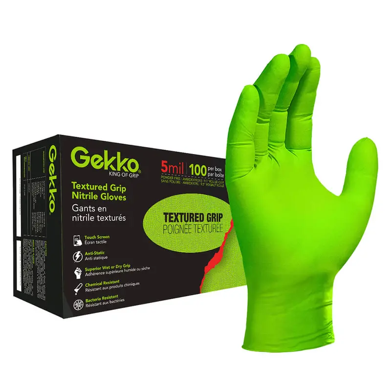 Gekko Textured-Grip Disposable Nitrile Gloves – 5 Mil, Rolled Cuff, 100-Pack 1