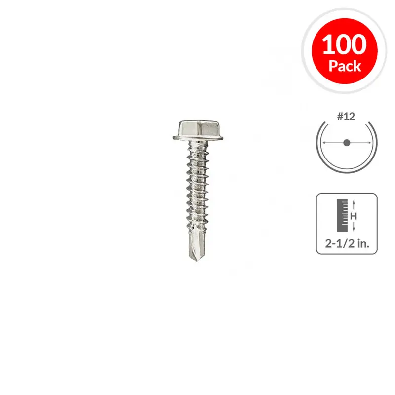 H Paulin 232-090 — #12 × 2-1/2 In. Zinc-Plated Tek Screws — Hex Washer Head, Self-Drilling (100 Per Pack) 1