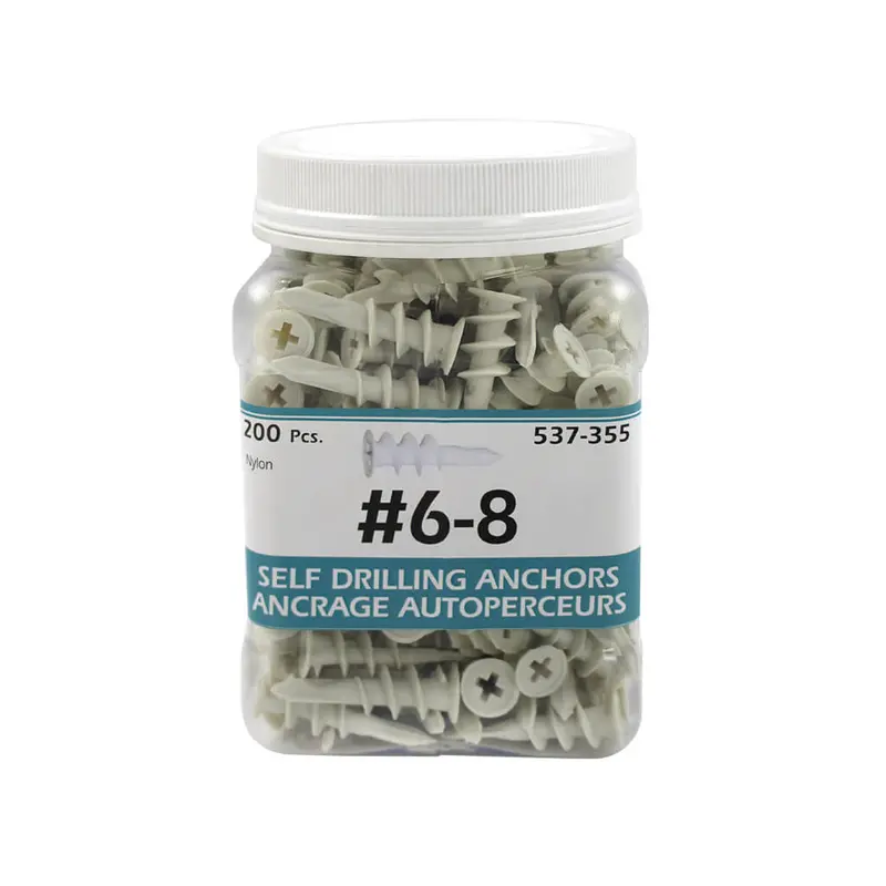 H Paulin #6–#8 Nylon Self-Drilling Drywall Anchors – 200 Per Jug 1