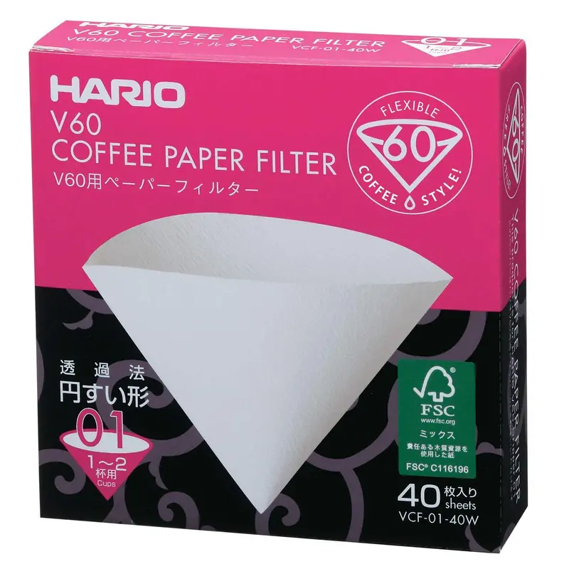 Hario V60 Bleached White Paper Filters – 40-Count Pack 1