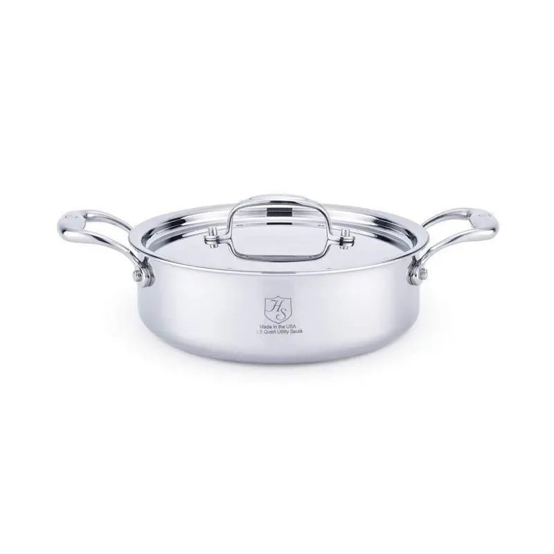 Heritage Steel 5-Ply Stainless Sauteuse – Lidded Wide-Bottom Cookware 1