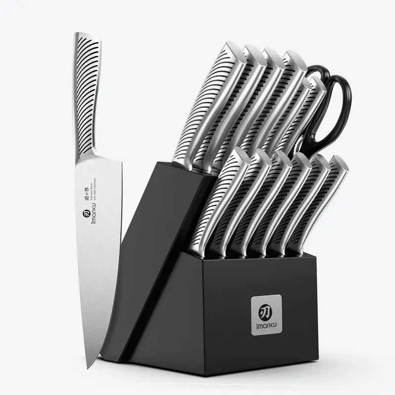 Imarku 14-Piece Japanese Knife Set With Built-In Sharpener And Storage Block 1