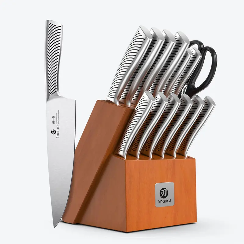 Imarku Gourmet 14-Piece Orange Knife Block Set With Automatic Sharpener 1