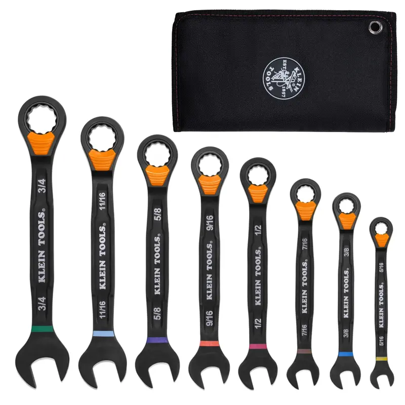 Klein 8-Piece Ratcheting Combination Wrench Set – Sae, Slide-Lock Mechanism 1