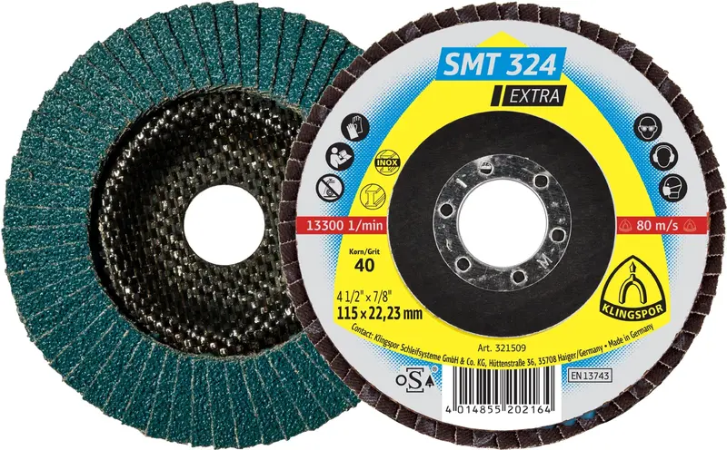 Klingspor Smt 324 Convex Flap Disc – 4-1/2" X 7/8", 40-Grit Aluminum Oxide 1