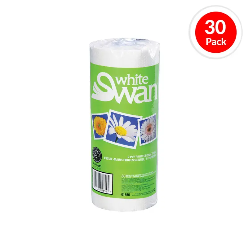 Kruger White Swan 11-Inch 2-Ply Paper Towels – Soft, Absorbent Roll Pack (30 Rolls) 1