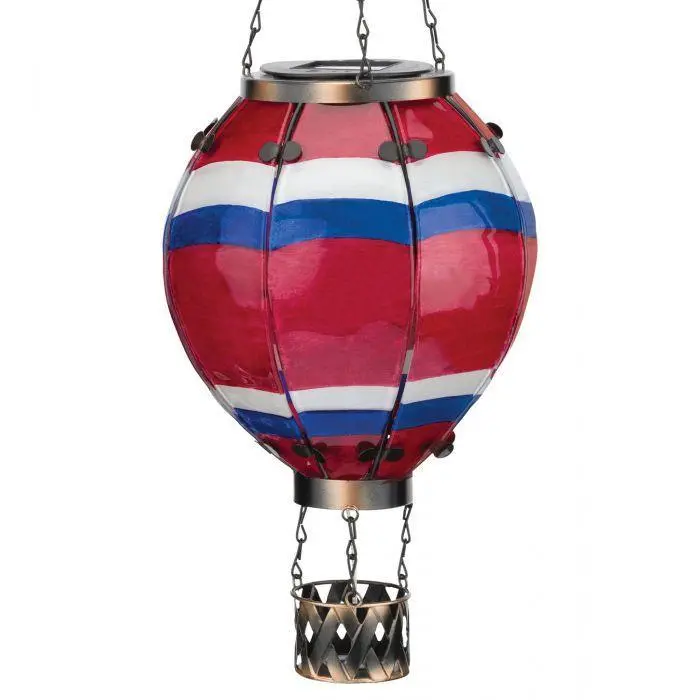 Large Stripe Hot Air Balloon Solar Lantern – Weather-Resistant Garden Light 1