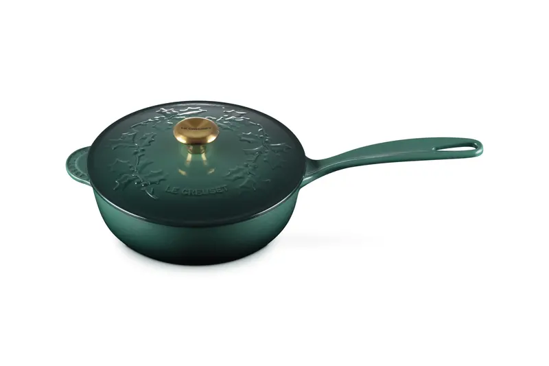Le Creuset Holly Collection Enameled Cast Iron Saucier – 2.25 Qt With Gold-Plated Knob 1
